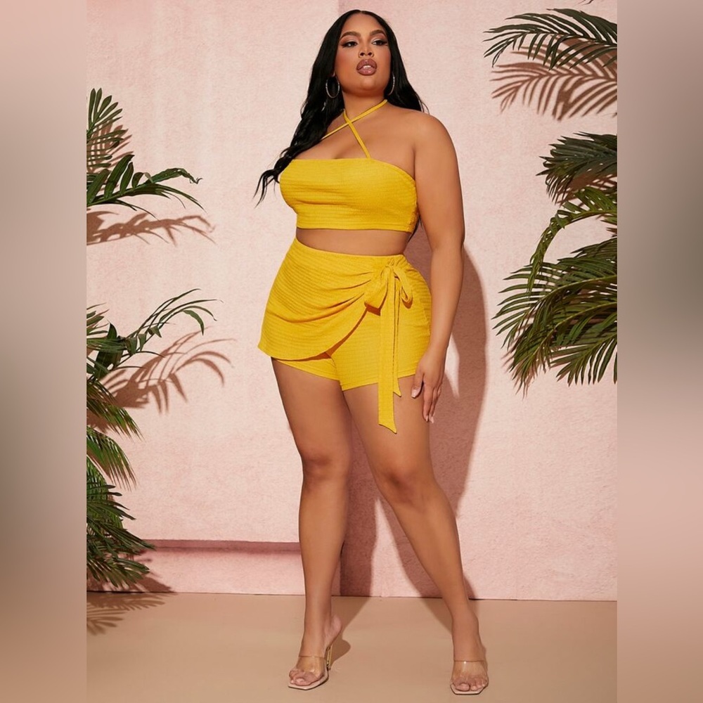 Yellow Halter Top and Skort Set